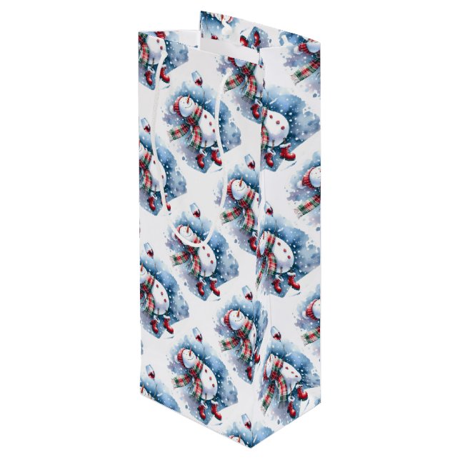 Sacola Para Vinho Boneco de Neve Fofo Bebendo Vinho (Verso inclinado)