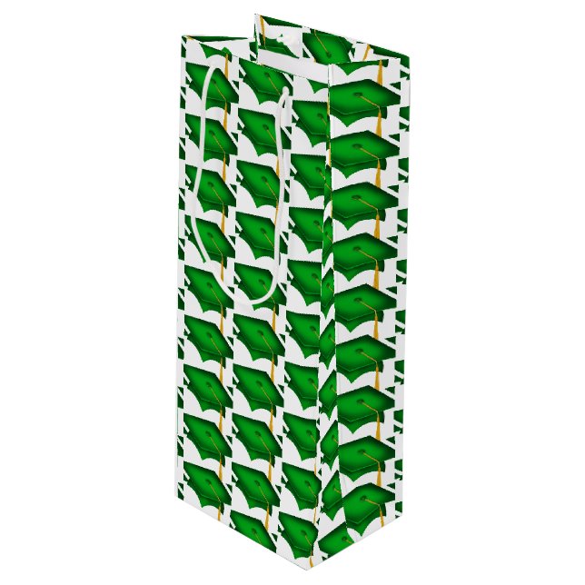 Sacola Para Vinho bonés de formatura verdes com mola dourada (Frente inclinada)