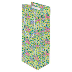Sacola Para Vinho Bonito Rosa, Azul, Primroses Amarelo - Saco para P