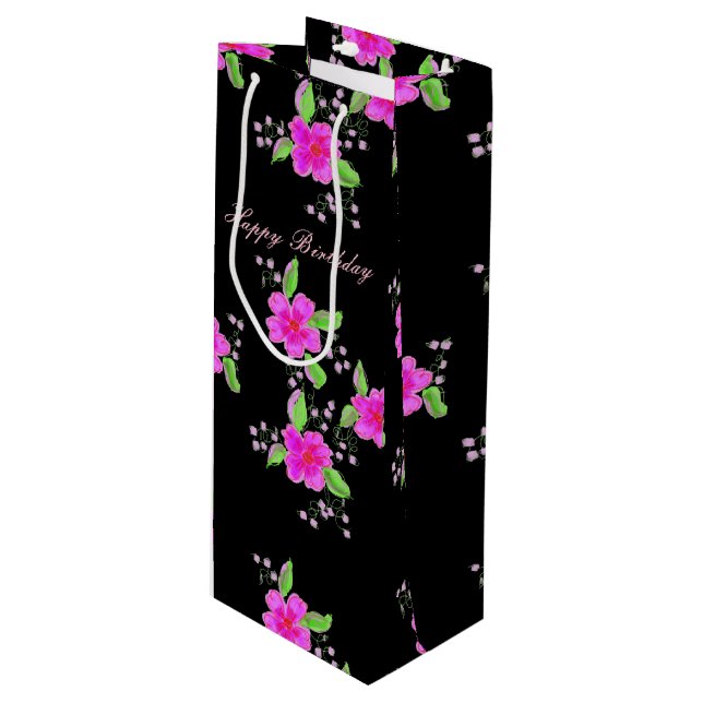 Sacola Para Vinho Bonito Saco de Vinho Flor Rosa (Frente inclinada)