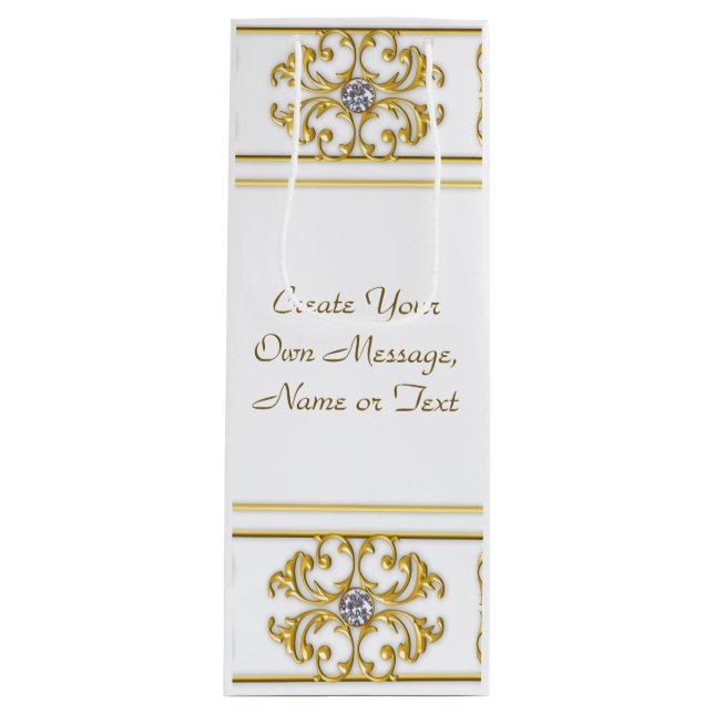 Sacola Para Vinho Borda Ornamental Dourada Elegante com Ênfase Diama (Frente)