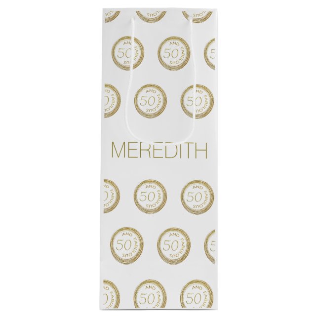 Sacola Para Vinho Branca Dourada 50 e 50 Fabuloso Aniversário (Frente)