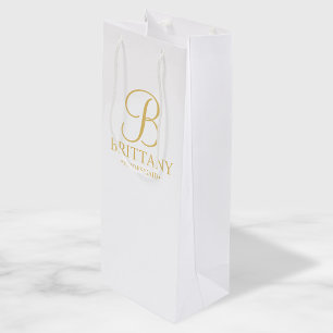 Sacola Para Vinho Branca Elegante e Dourada Bridesmaid Personalizada