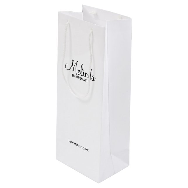 Sacola Para Vinho Bridesmaids Personalizados de Script Moderno (Frente inclinada)