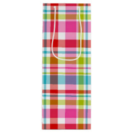 Sacola Para Vinho Bright Rainbow Plaid Checkered Pattern