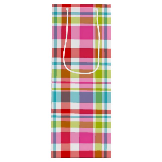 Sacola Para Vinho Bright Rainbow Plaid Checkered Pattern (Frente)