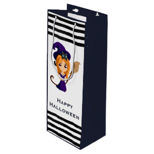 Sacola Para Vinho Bruxa Fofa de Chapéu Roxo no Halloween