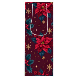 Sacola Para Vinho Burgundy Poinsettia & Gold Snowflake Dark Feminine
