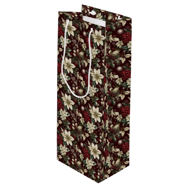 Sacola Para Vinho Burgundy Traditional Christmas Floral (Frente inclinada)