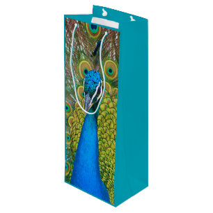 Sacola Para Vinho Cabeça Azul de Peacock com Penas Coloridas das Ca