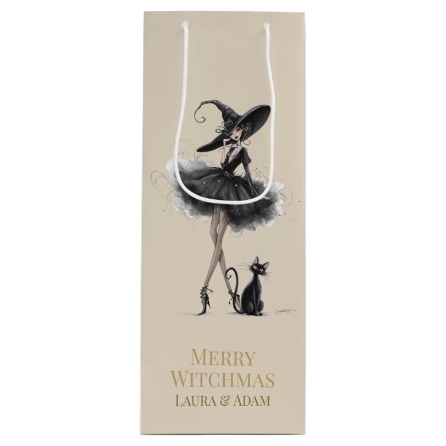 Sacola Para Vinho Caixa de Presente de Vinho Merry Witchmas – Bruxa  (Frente)