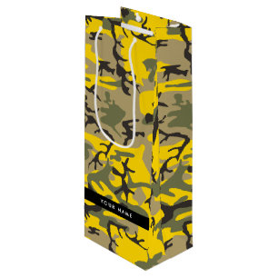 Sacola Para Vinho Camuflagem Amarela e Verde Seu nome Personaliza