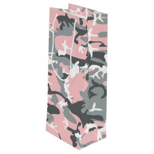 Sacola Para Vinho Camuflagem rosa e Cinza, Militar, Exército