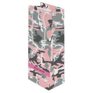 Sacola Para Vinho Camuflagem rosa e Cinza Seu nome Personaliza
