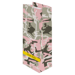 Sacola Para Vinho Camuflagem Rosa e Verde Personalize seu nome