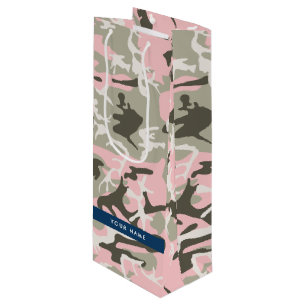 Sacola Para Vinho Camuflagem Rosa e Verde Personalize seu nome