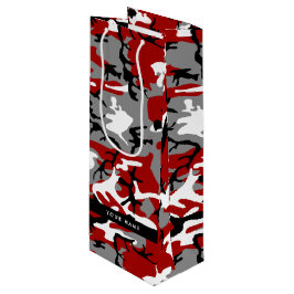 Sacola Para Vinho Camuflagem Vermelha e Cinza Seu nome Personaliza
