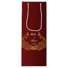 Sacola Para Vinho Casamento Dourado de Peacock Real Burgundy
