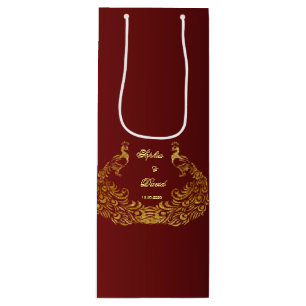 Sacola Para Vinho Casamento Dourado de Peacock Real Burgundy