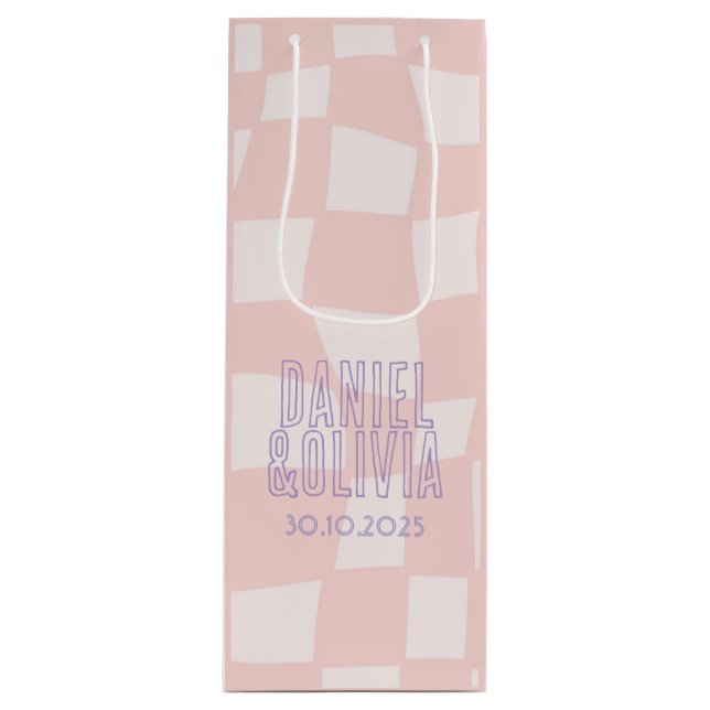 Sacola Para Vinho Casamento Quadrado Rosa (Frente)