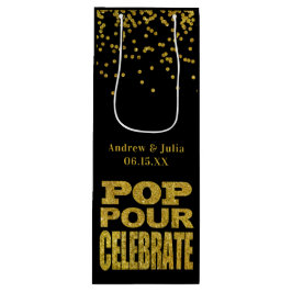 Sacola Para Vinho Celebração Dourada de Confetti | Cor Personalizada