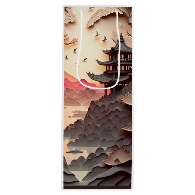 Sacola Para Vinho Cena chinesa antiga Papel Castanho Cortado Saco de (Frente)