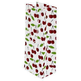 Sacola Para Vinho Cereja Vermelha, Padrão De Cerejas, Folhas, Fruta