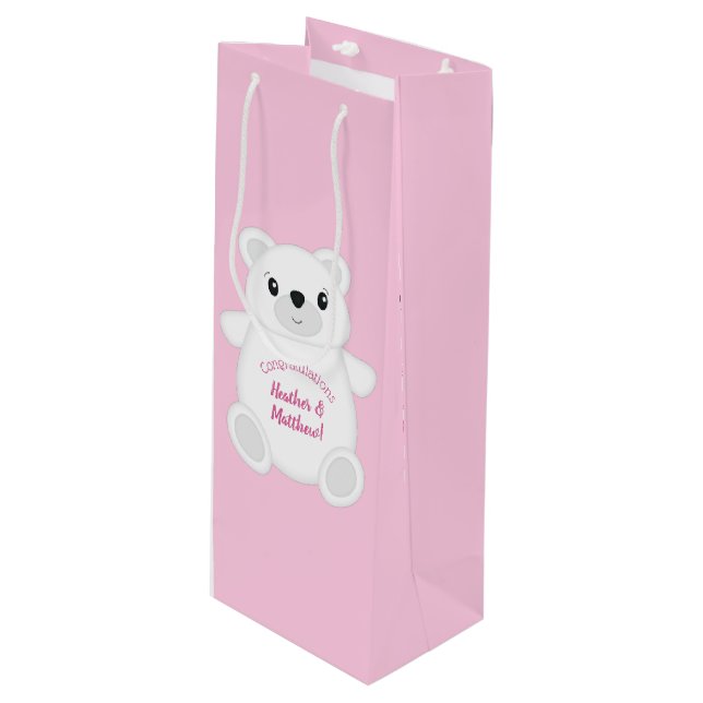 Sacola Para Vinho Chá de fraldas de Urso Polar Rosa (Frente inclinada)