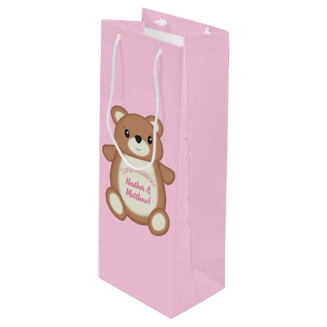 Sacola Para Vinho Chá de fraldas do Urso Rosa (Frente inclinada)