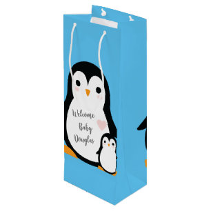 Sacola Para Vinho Chá de fraldas Pinguim Gelado - Menino Azul