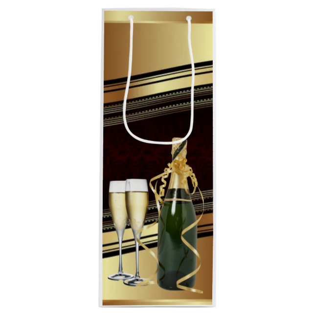 Sacola Para Vinho Champanhe Dourado Elegante/Bolsa de Presente de Vi (Frente)