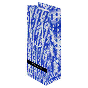 Sacola Para Vinho Chave Grega Meander H Blue, Seu Nome Personalizar