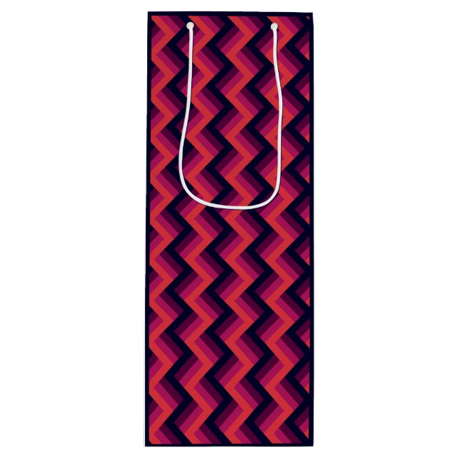 Sacola Para Vinho Chevron Zigzag Geométrico Rosa e Azul (Frente)