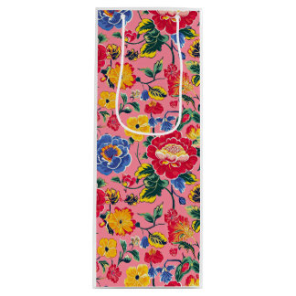 Sacola Para Vinho Chinoiserie Floral Rosa Brilhante