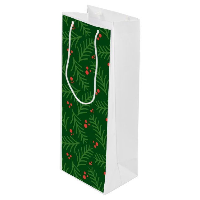 Sacola Para Vinho Christmas Greenery Berries Artisan Modern Holiday (Frente inclinada)