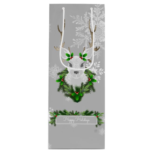 Sacola Para Vinho Cinza Reindeer Wine Gift Bag (Frente)