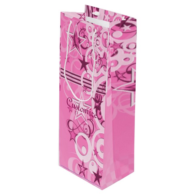 Sacola Para Vinho Círculos retrorreflectores e estrelas Vinho Rosa S (Frente inclinada)