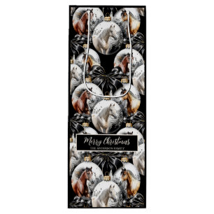 Sacola Para Vinho Citação de Natal dos cavalos preto e dourado