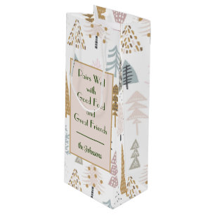 Sacola Para Vinho Citação de Nome   Padrão Whimsical Winter Tres