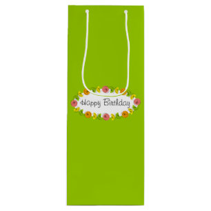Sacola Para Vinho Citrus Oval Green Birthday - vinho de presente