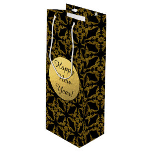 Sacola Para Vinho Clássico Negro e Dourado, Ano Novo, Saco de presen