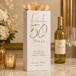 Sacola Para Vinho Comemorando 50 Anos Aniversário Marfim Dourado