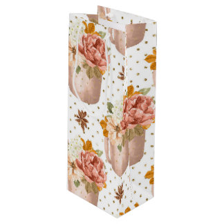 SACOLA PARA VINHO COPA DE ÁGUA COM FLORES
