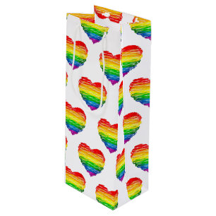 Sacola Para Vinho Coração colorido de arco-íris do SlipperyJoe rabis