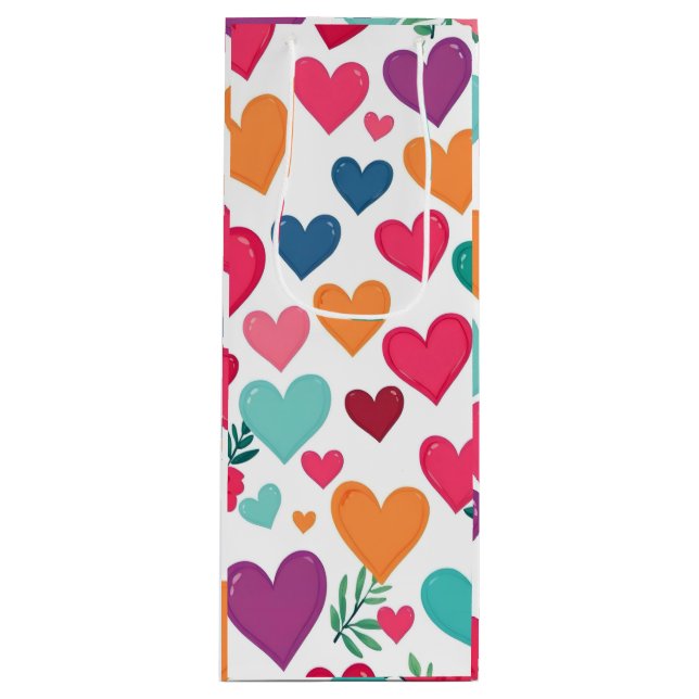 Sacola Para Vinho Corações coloridos (Frente)