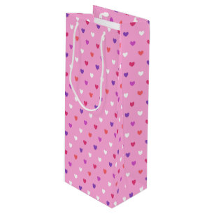Sacola Para Vinho Corações de polca a rosa