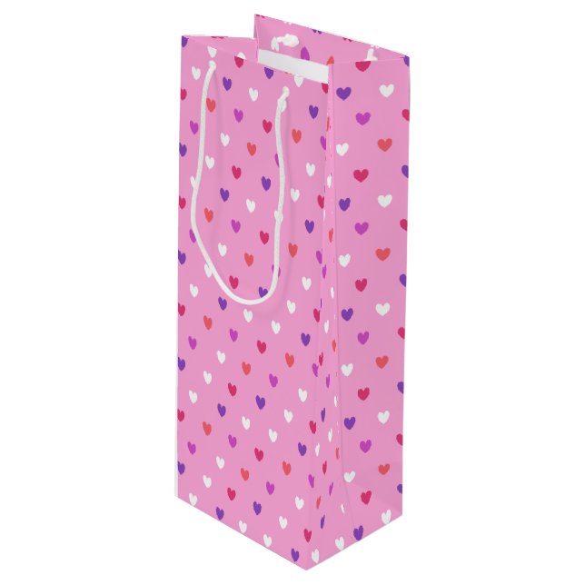 Sacola Para Vinho Corações de polca a rosa (Frente inclinada)