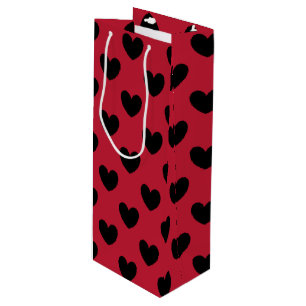 Sacola Para Vinho Corações de polca pretos em vermelho