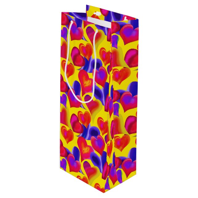 Sacola Para Vinho Corações Pintados Brilhantes | DIA DE OS NAMORADOS (Frente inclinada)