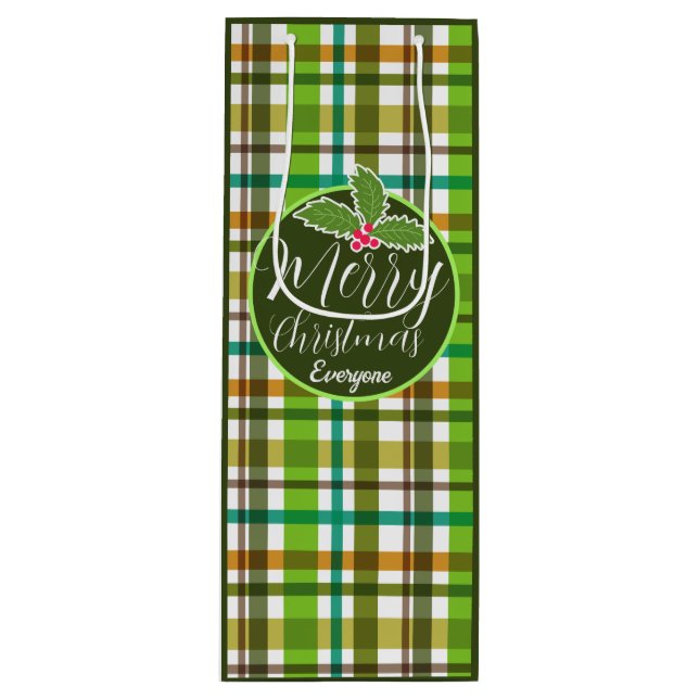 Sacola Para Vinho Cores de Natal Xadrez  (Frente)